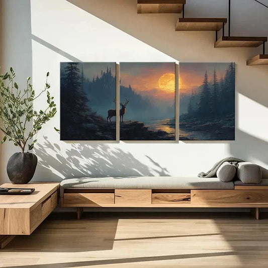 3pcs Full Moon Glow Castle Silhouette Mountain Metal Print Ready to Hang Art