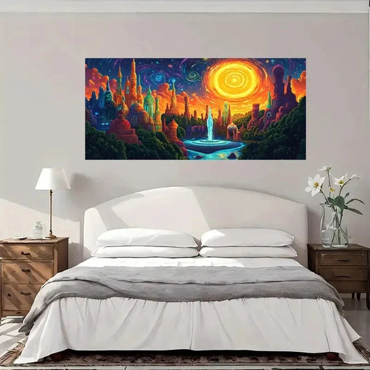 Fantasy Cityscape Modern Wall Art Canvas Office Home Room Framed 80x45cm