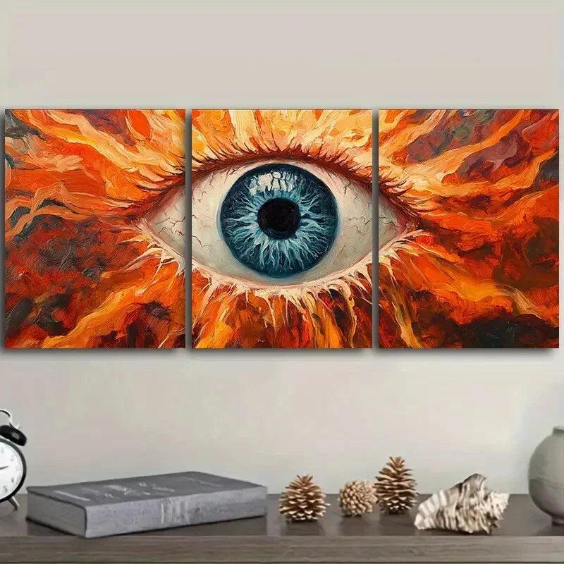 3pcs Striking Eyeball Design with Vibrant Flames Wall Art Set Canvas Framed 40x60cm - High Quality Print 100% Australian Made Wall Canvas Ready to Hang