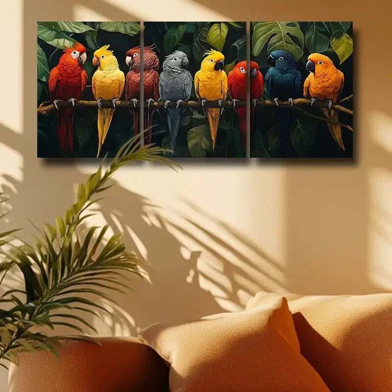 3pcs Featuring Seven Parrots Metal Print Ready to Hang Art