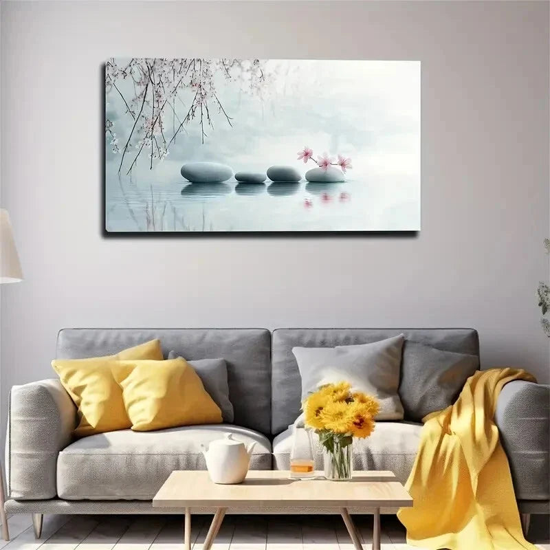 Modern Realistic Stone on Water Wall Art Canvas Office Home Room Framed 120x60cm