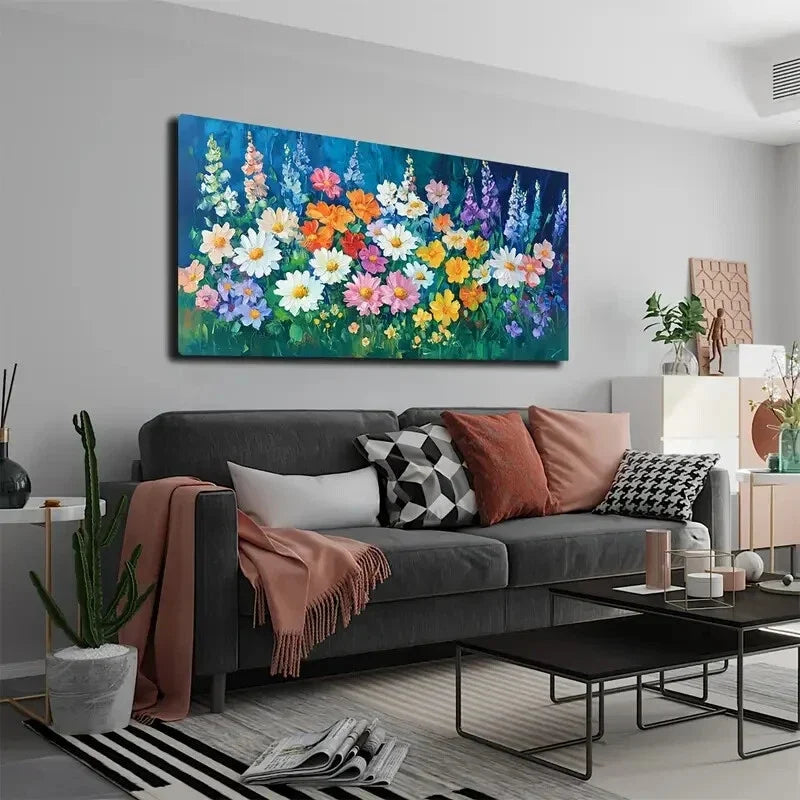 Vibrant Colorful Flowers Bloom Wall Art Canvas Office Home Room Framed 120x60cm