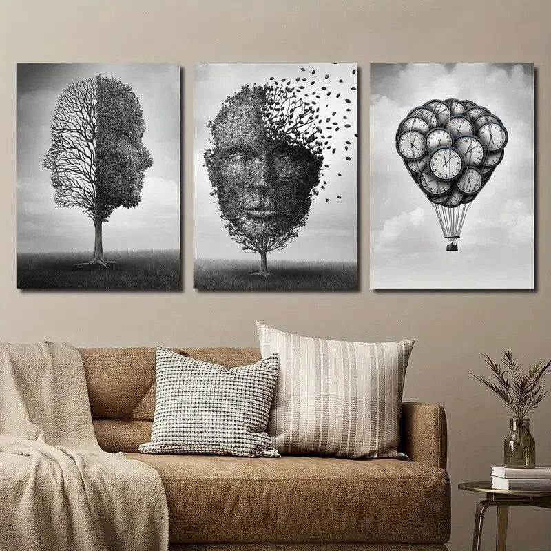 3pcs Black and White Abstract Tree Metal Print Ready to Hang Art