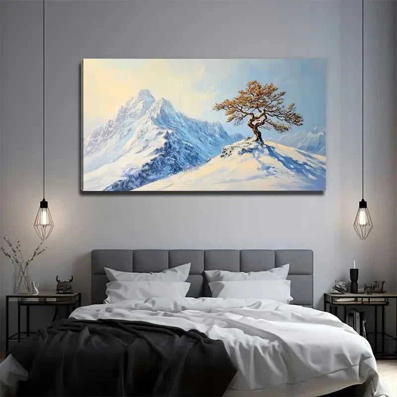 Snowy Mountain Tree Wall Art Canvas Office Home Room Framed 120x60cm