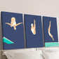 3pcs Dynamic Diver Poses in Blue & White Wall Art Set Canvas Framed 40x60cm - High Quality Print 100% Australian Made Wall Canvas Ready to Hang