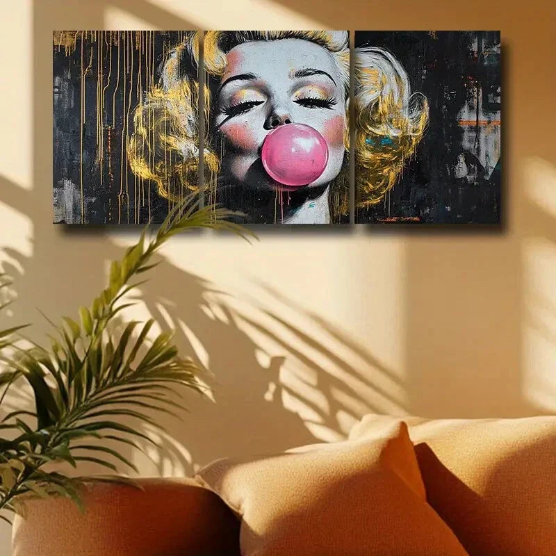 3pcs Marilyn Monroe Bubble Gum Vibrant Pop Art Metal Print Ready to Hang Art
