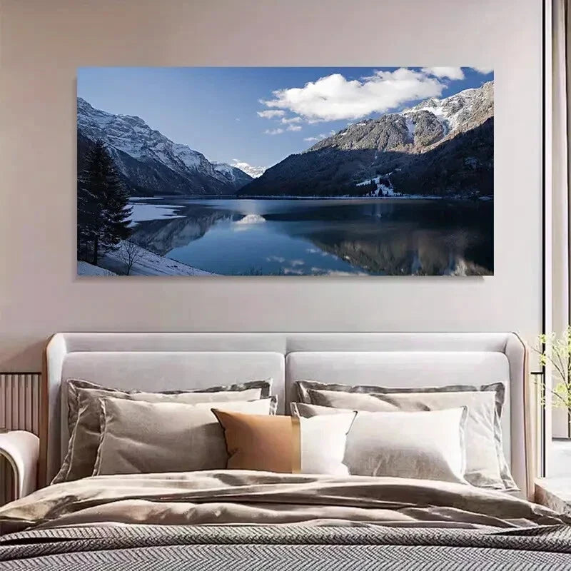 Snowy Mountain And Lakes Wall Art Canvas Office Home Room Framed 120x60cm