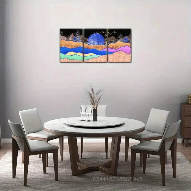 3pcs Blue Moon & Silhouetted Trees, Metal Print Ready to Hang Art