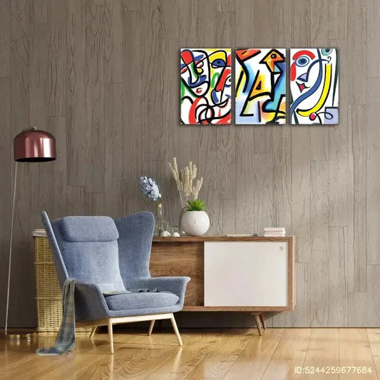 3pcs Vibrant Cubist Colorful Geometric Shapes Metal Print Ready to Hang Art