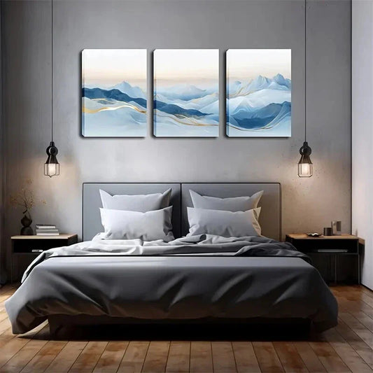 3pcs High and Low Rolling Mountains and Rivers Metal Print Ready to Hang Art