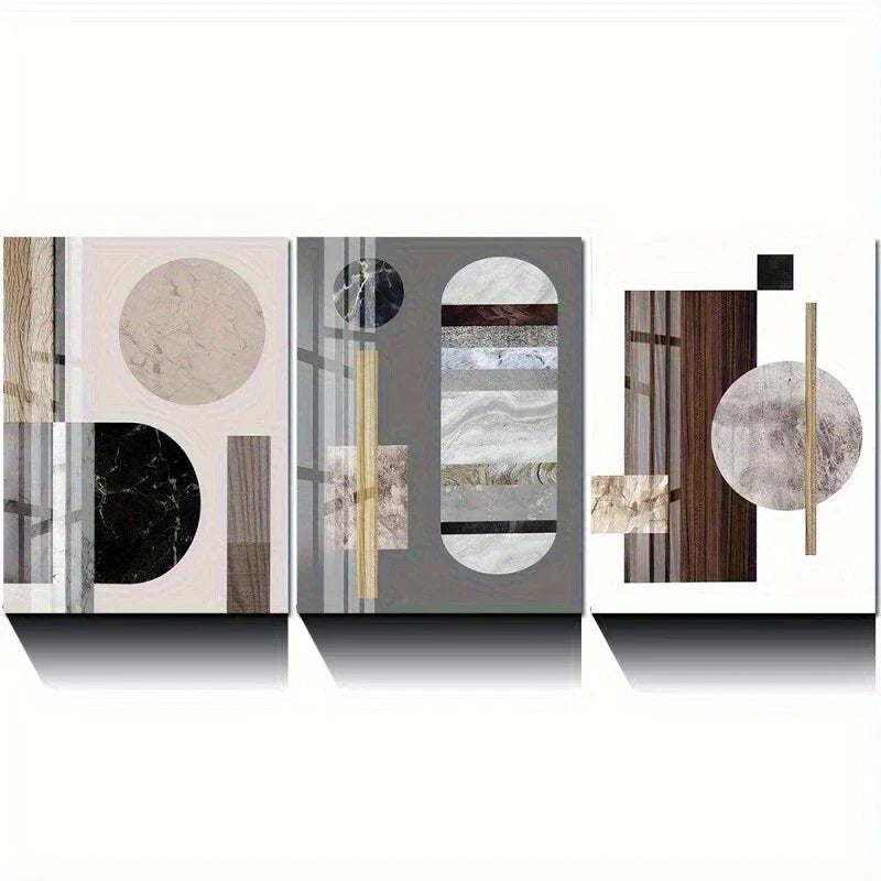 3pcs Modern Funky Geometry Dark On Abstract Metal Print Ready to Hang Art