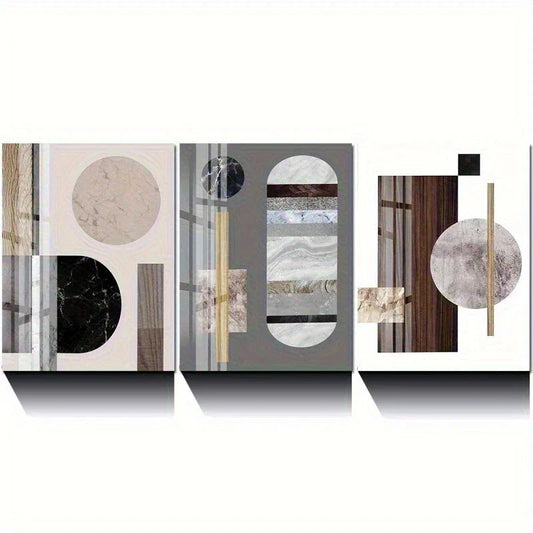 3pcs Modern Funky Geometry Dark On Abstract Metal Print Ready to Hang Art