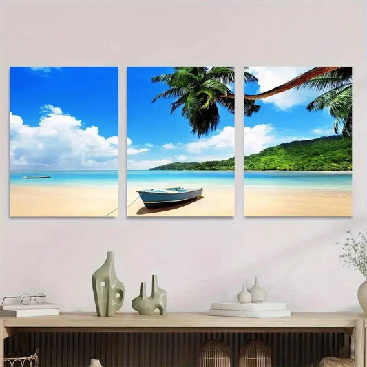 3pcs Tropical Paradise Triptych Palm Trees Metal Print Ready to Hang Art