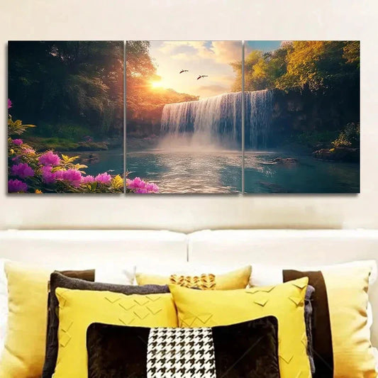 3pcs Scenic Waterfall Mountain Landscape Metal Print Ready to Hang Art