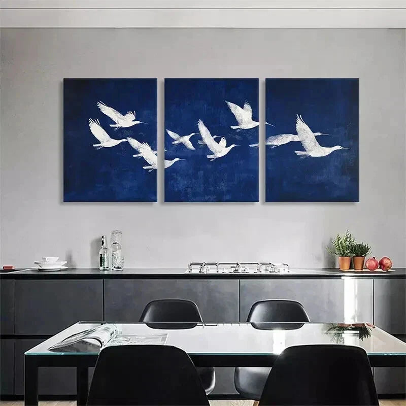 3pcs Elegant White Birds in Flight Prefect Wall Art Set Canvas Framed 40x60cm - High Quality Print 100% Australian Made Wall Canvas Ready to Hang