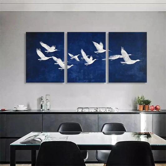 3pcs Elegant White Birds in Flight Prefect Wall Art Set Canvas Framed 40x60cm - High Quality Print 100% Australian Made Wall Canvas Ready to Hang