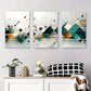 3pcs Geometric Abstract Design with Teal, Golden Metal Print Ready to Hang Art