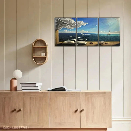3pcs Seaside Beach Landscape Decorative Art Poster Metal Print Ready to Hang Art