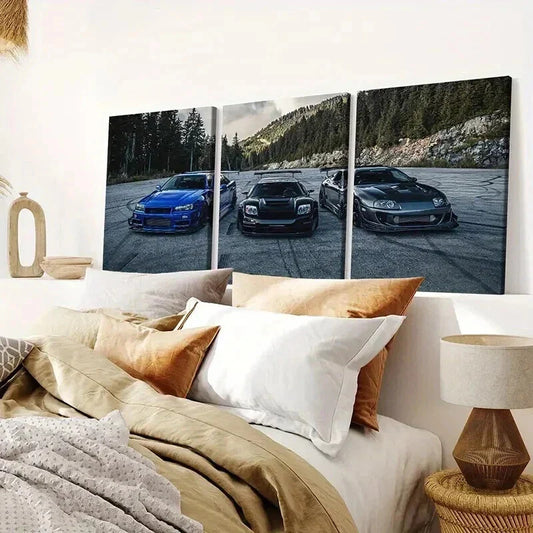3pcs Modern Vehicle Sports Car & Supercar Wall Art Set Canvas Framed 40x60cm - High Quality Print 100% Australian Made Wall Canvas Ready to Hang