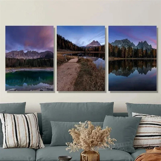 3pcs Lake Antorno Forest Landscape Metal Print Ready to Hang Art