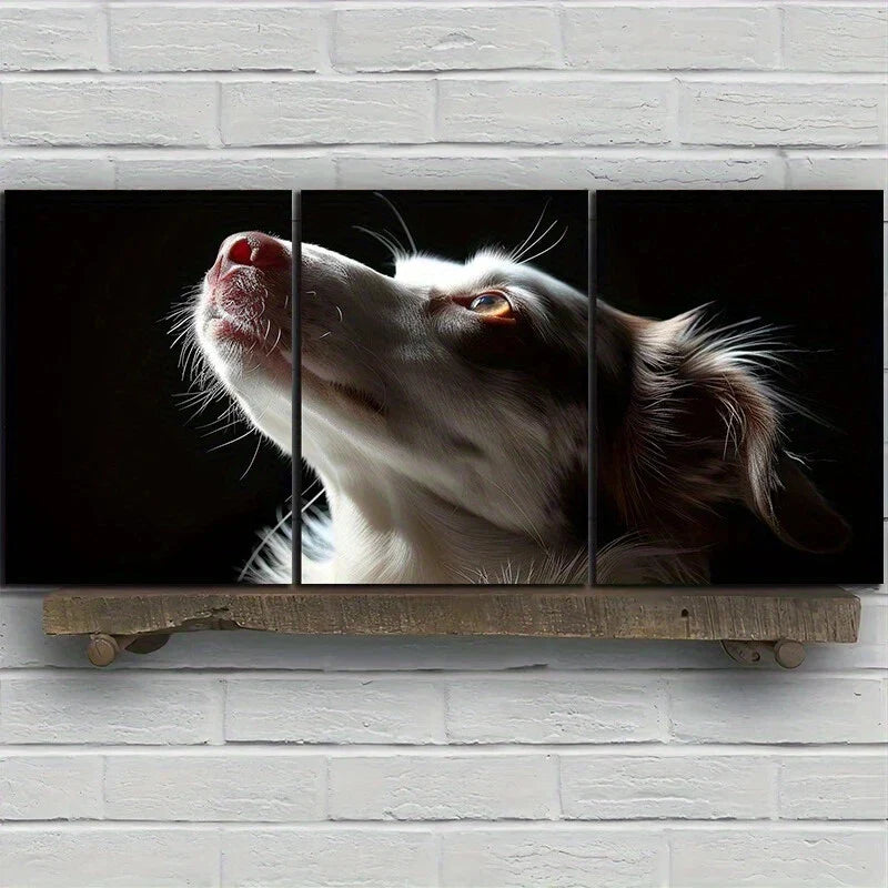 3pcs White Dog Rose Nose Golden Eyes Metal Print Ready to Hang Art