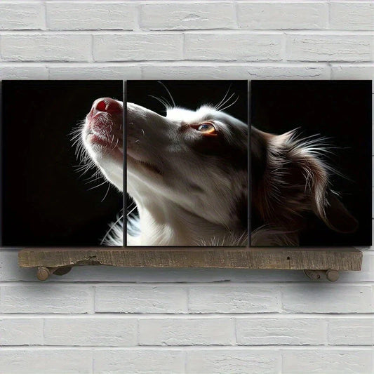 3pcs White Dog Rose Nose Golden Eyes Metal Print Ready to Hang Art
