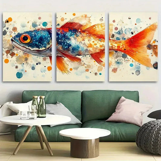 3pcs Unique Fish Illustration for Beach Design Metal Print Ready to Hang Art