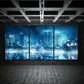 3pcs Misty Night Urban Skyline with Ferris Wheel Metal Print Ready to Hang Art