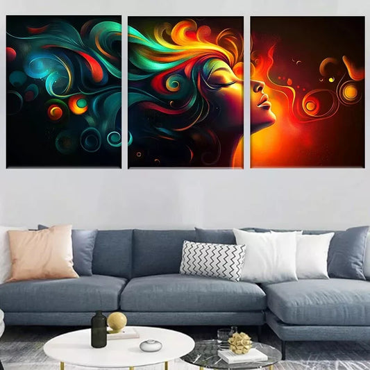 3pcs Modern Vibrant Abstract Colorful Woman Wall Art Set Canvas Framed 40x60cm - High Quality Print 100% Australian Made Wall Canvas Ready to Hang