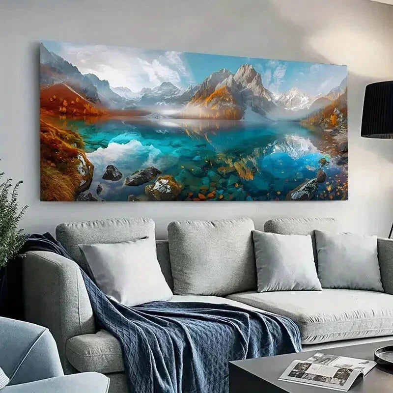Winter Mountain Icy Lake wall canvas office home room framed 120x60cm