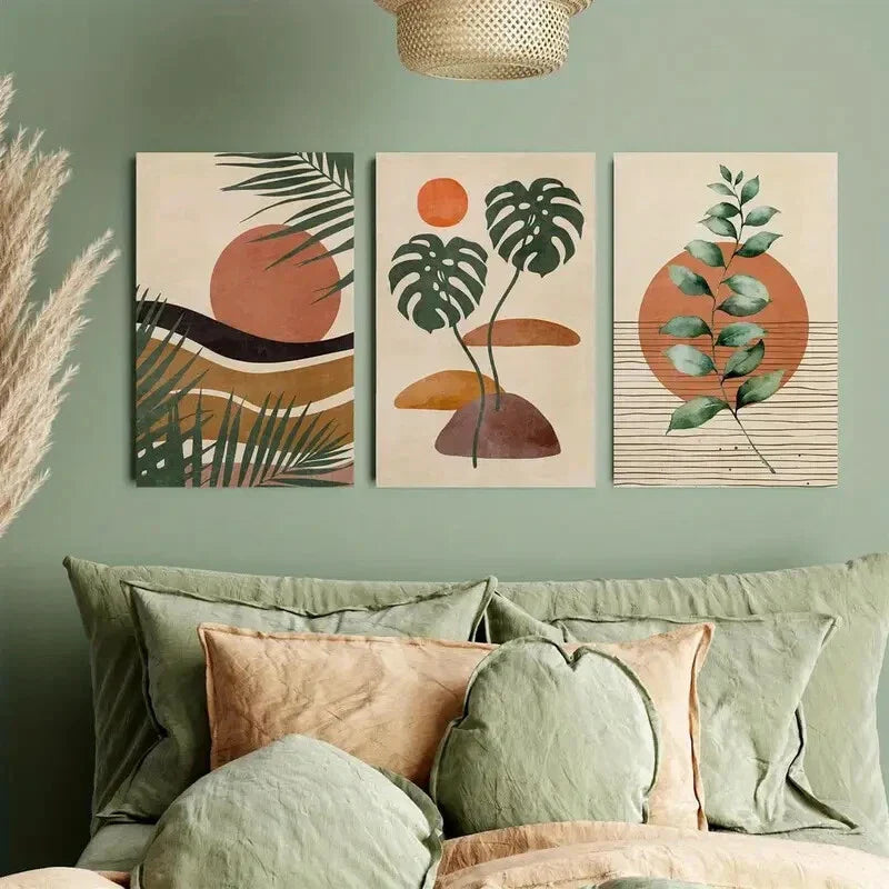 3pcs Mid-Century Boho Abstract Landscape Metal Print Ready to Hang Art