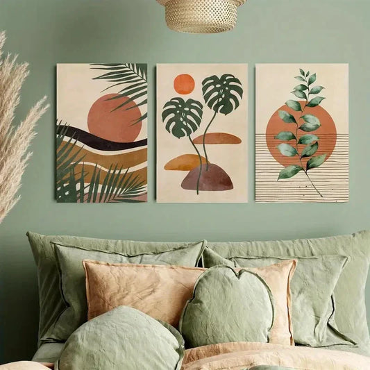 3pcs Mid-Century Boho Abstract Landscape Metal Print Ready to Hang Art