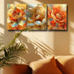 3pcs Modern Floral Design in Vibrant Orange, Beige Metal Print Ready to Hang Art