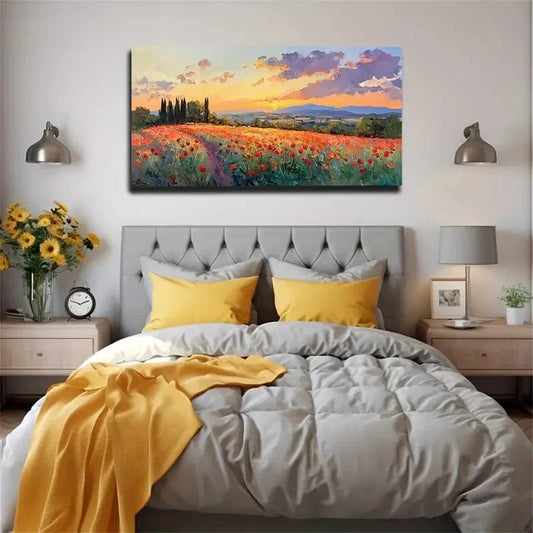 Scale Poppy Flowers Nature Wall Art Canvas Office Home Room Framed 120x60cm