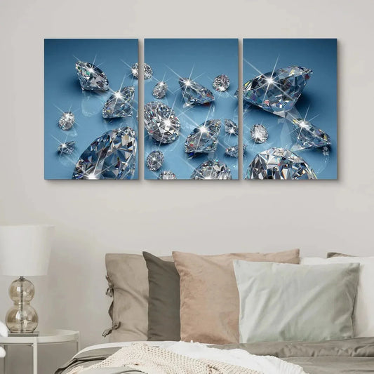 3pcs Shiny Large & Small Diamonds Geometric Metal Print Ready to Hang Art