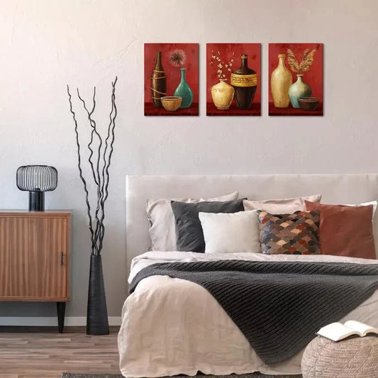 3pcs Flowers Pampas Grass Painting  Metal Print Ready to Hang Art