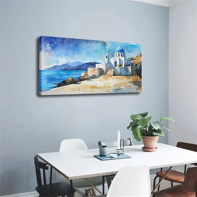 Romantic Seaside Scene Greenery Wall Art Canvas Office Home Room Framed 120x60cm