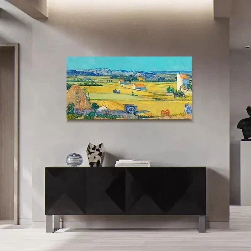 Golden Wheat Field Vibrant Wall Art Canvas Office Home Room Framed 80x45cm