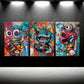 3pcs Vibrant Music Pop Guitar & Microphone Motifs Metal Print Ready to Hang Art