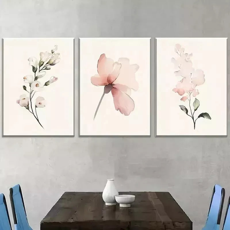3pcs Modern Floral Pink Peonies White Flowers Wall Art Set Canvas Framed 40x60cm - High Quality Print 100% Australian Made Wall Canvas Ready to Hang