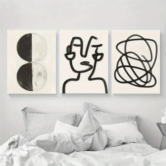 3pcs Minimalist Abstract Black Line Metal Print Ready to Hang Art