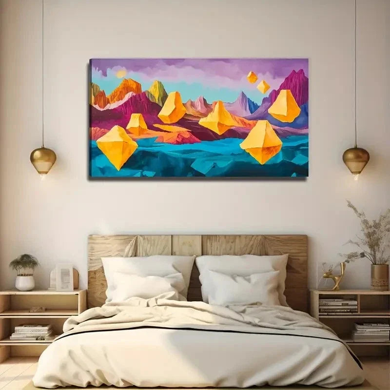 Abstract Floating Yellow Stones Wall Art Canvas Office Home Room Framed 120x60cm