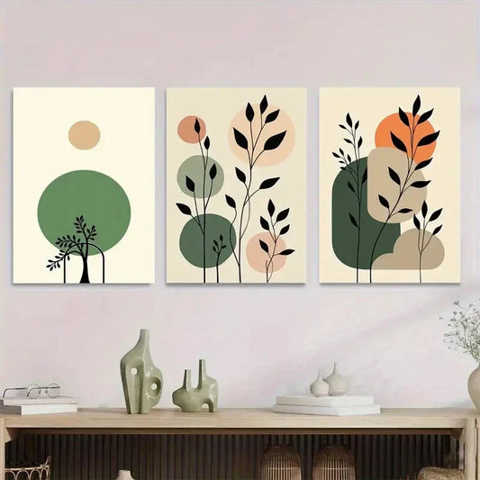 3pcs Modern Abstract Botanical Green Leaf Metal Print Ready to Hang Art