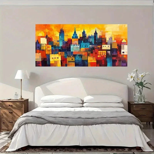 Abstract Cityscape Wall Art Canvas Office Home Room Framed 80x45cm