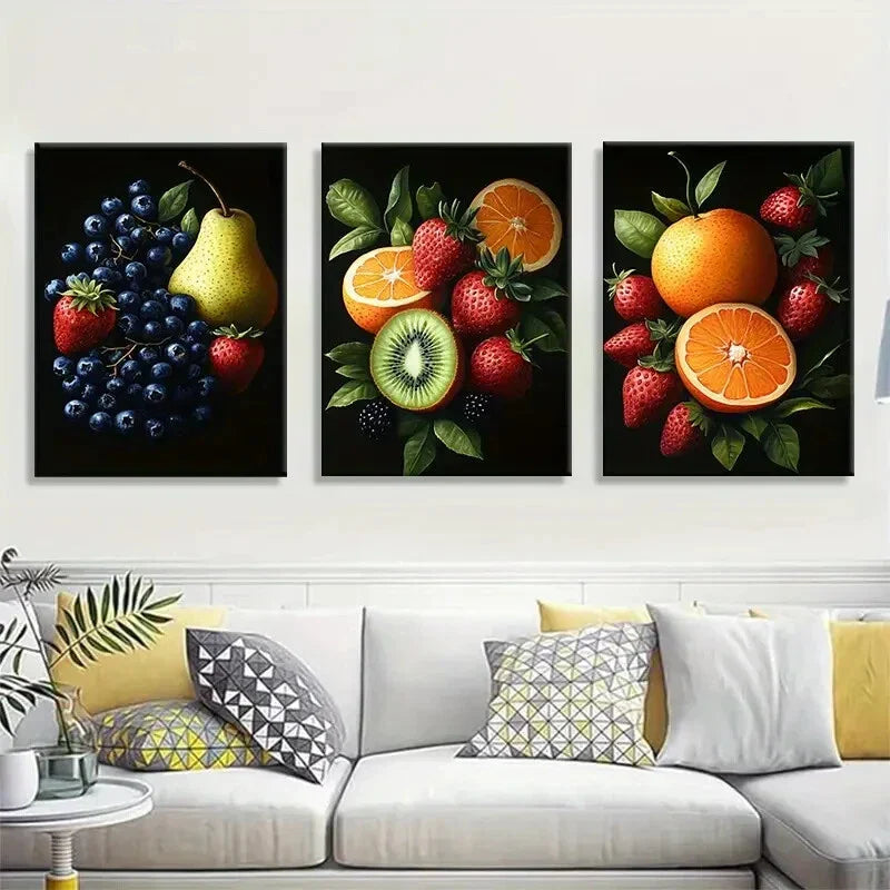 3pcs Strawberries Oranges Pears Blueberries Metal Print Ready to Hang Art