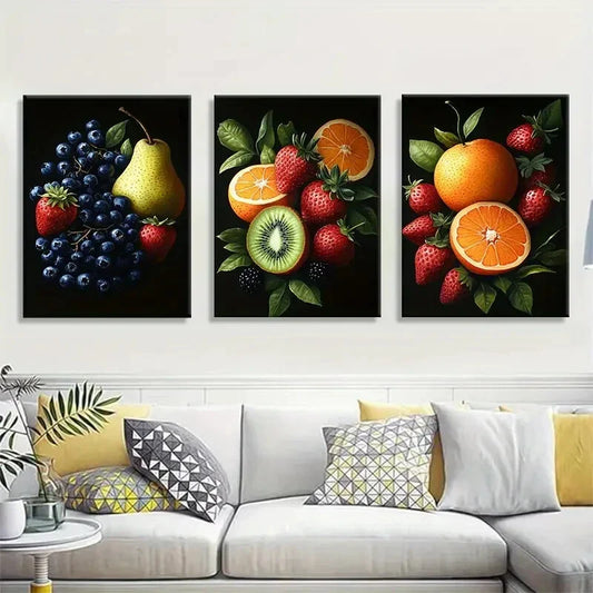 3pcs Strawberries Oranges Pears Blueberries Metal Print Ready to Hang Art