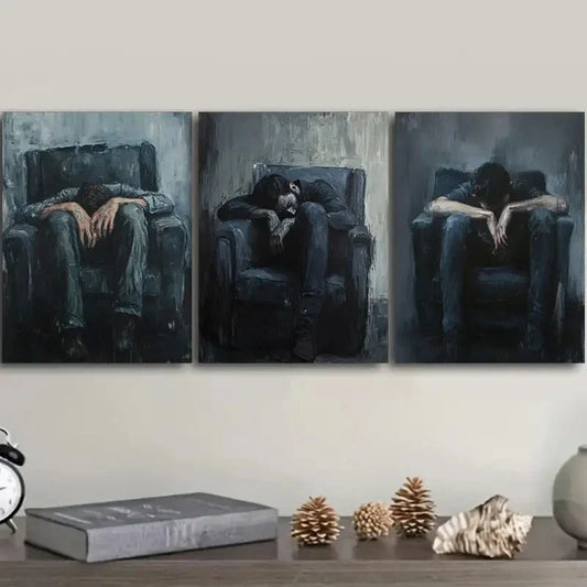 3pcs Decadent Man Trio, Modern Black & White Metal Print Ready to Hang Art