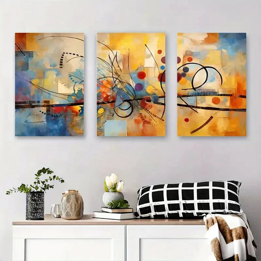3pcs Colorful Swirls, Circles & Bold Shapes Metal Print Ready to Hang Art