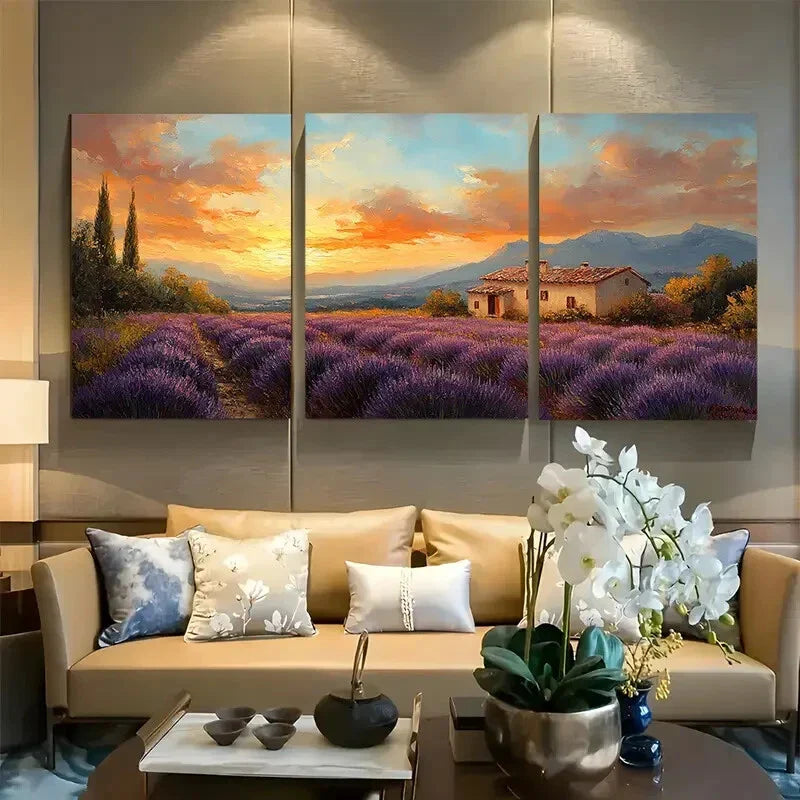 3pcs Beautiful Purple Lavender Fields Metal Print Ready to Hang Art