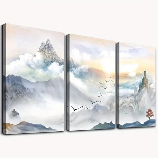 3pcs Mountain Landscape Abstract Wall Art Set Canvas Framed 40x60cm - High Quality Print 100% Australian Made Wall Canvas Ready to Hang